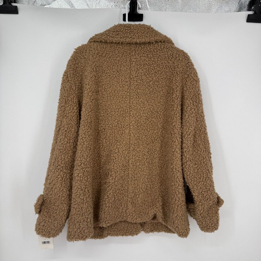 FREE PEOPLE Coat Jacket So Soft Cozy Camel Brown Teddy Sherpa Boho Softgirl Sz L - Picture 9 of 12